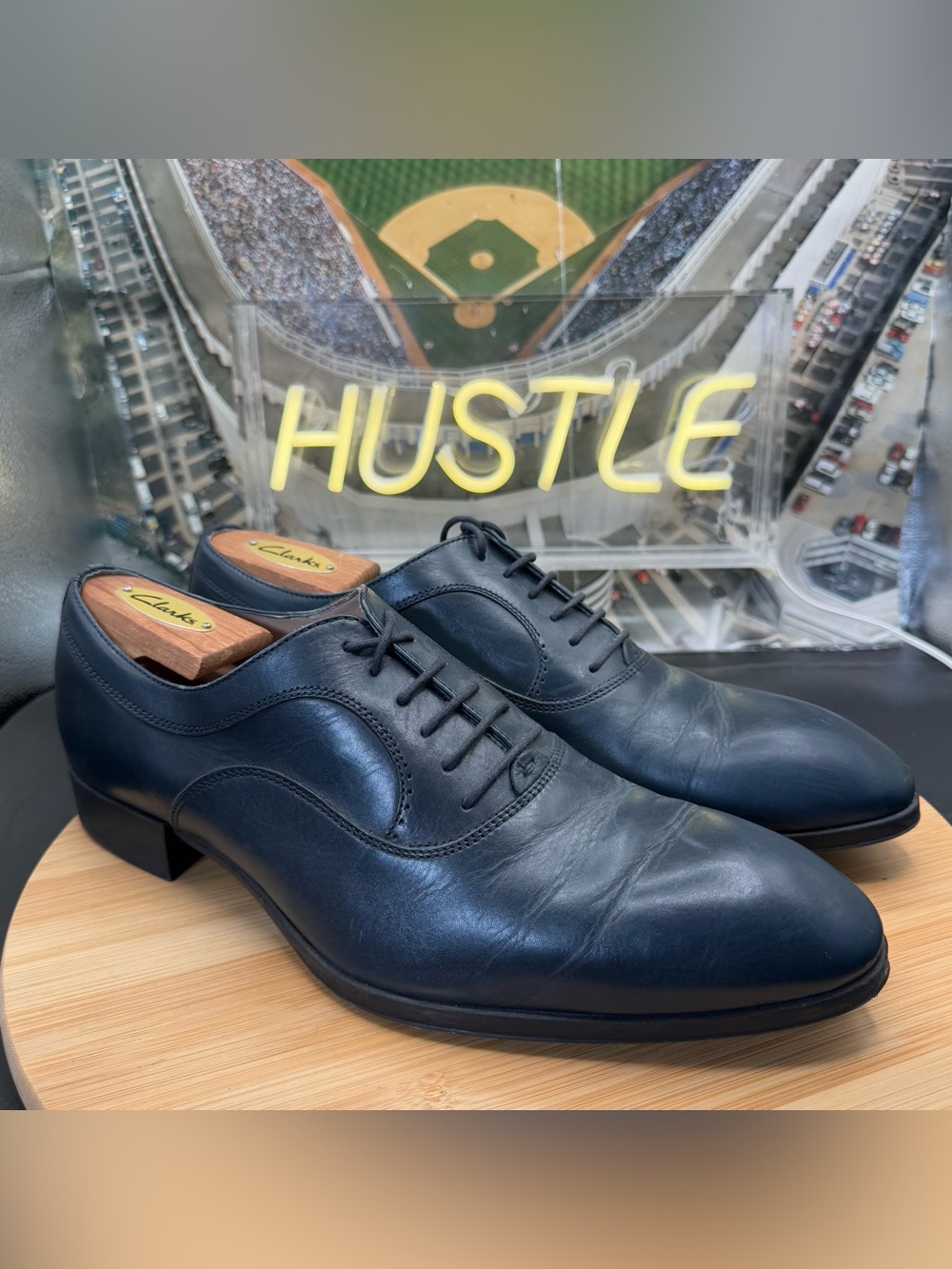Zara Man Navy Blue Leather Oxford Shoes Sz 43